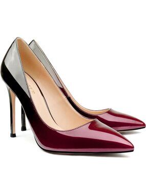Women's 03 Wine Black Pumps Pointed Toe Slip On Stiletto High Heels Dress Shoes